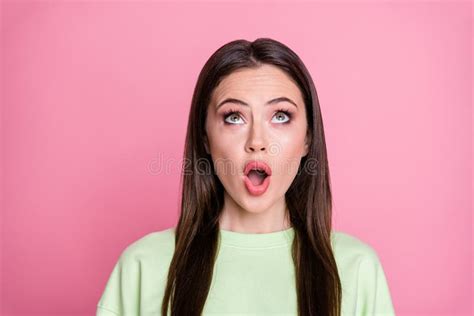 Closeup Photo Of Attractive Funny Shocked Lady Long Hairdo Open Mouth