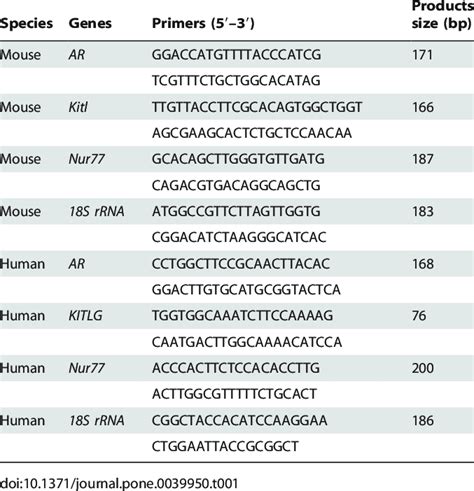 Oligonucleotide Primer Sequences For Quantitative Real Time Pcr