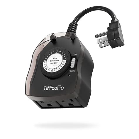 TiFFCOFiO Outdoor Timer Outlet, 24 Hour Mechanical Outdoor Timer for Lights, Outdoor Light Timer ...