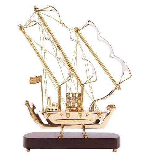 Modern Golden Base Polished Brass Ship Showpiece For Decoration At Rs