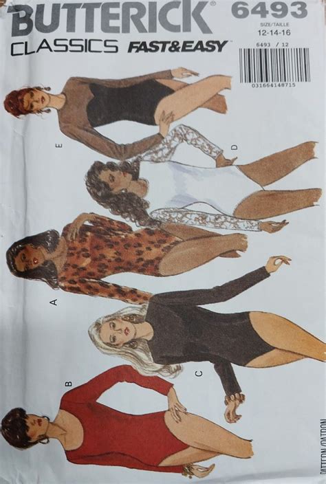 Butterick 6493 1992 Bodysuit Pattern Sewing Pattern Brands Butterick