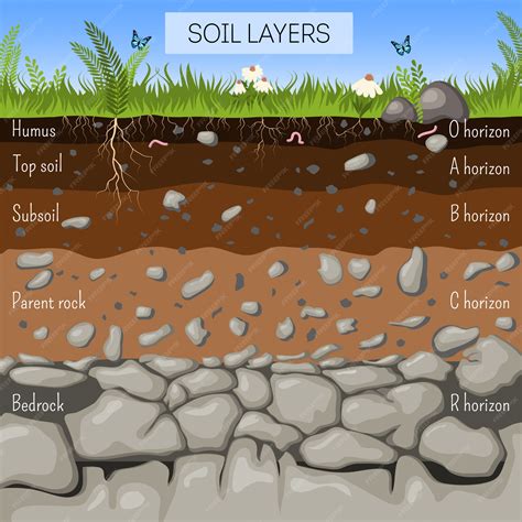 Diagrama De Camadas Do Solo Com Grama Textura Da Terra Pedras Raízes De Plantas Espécies