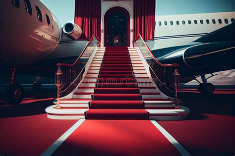 Vip Luxury Red Carpet On Stairs To Private Jet Airplane Generative Ai