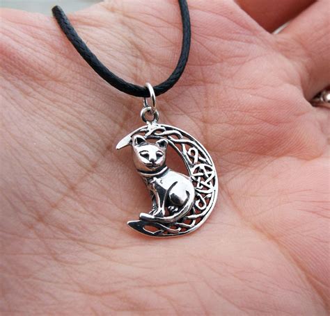 Cat Moon Pendant Silver Handmade Necklace Pentagram Sterling 925 Witch