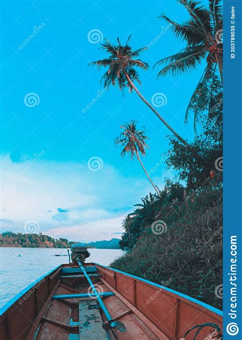 Boat On The River With Blue Sky Stock Image Image Of Countryside