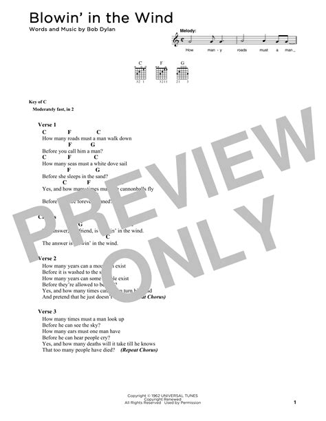 Blowin In The Wind By Bob Dylan Sheet Music For Solo Guitar At Sheet