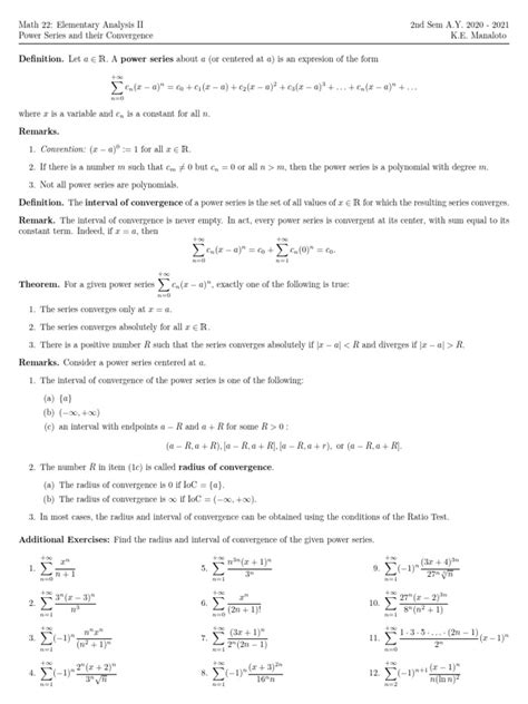 11 Power Series and Their Convergence | PDF 