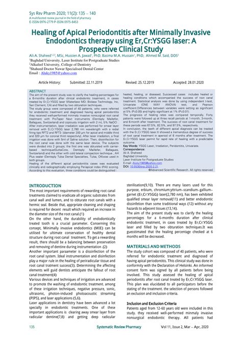 Pdf Healing Of Apical Periodontitis After Minimally Invasive