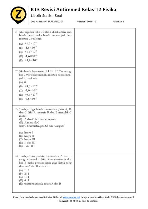 Pdf Listrik Statis Soal Zenius Education Pdf Filek Revisi