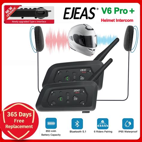 EJEAS Intercomunicador V6 Pro Para Casco De Motocicleta Auriculares Con