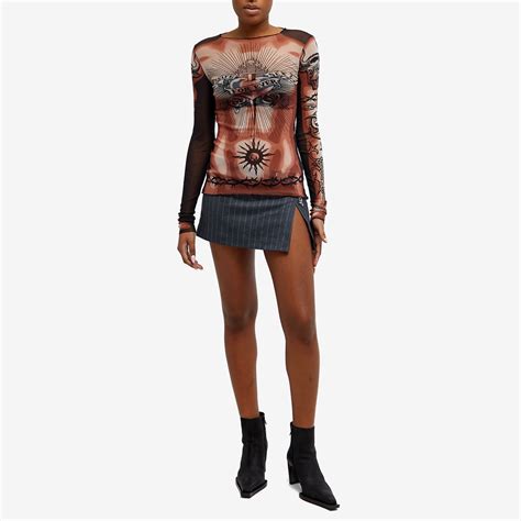 Jean Paul Gaultier Safe Sex Long Sleeve Mesh Top Nude Brown And Black