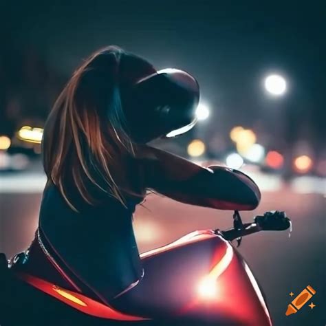 Girl Riding A Motorcycle At Night