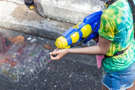 Woman Hold Big Water Guns for Water Spray the Water Party in the Traditional Thai New Year Stock ...