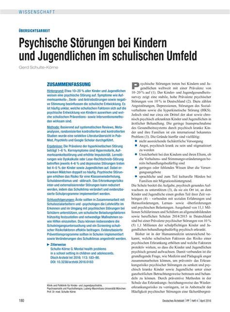 Psychische St Rungen Bei Kindern Und Jugendlichen Im Schulischen Umfeld