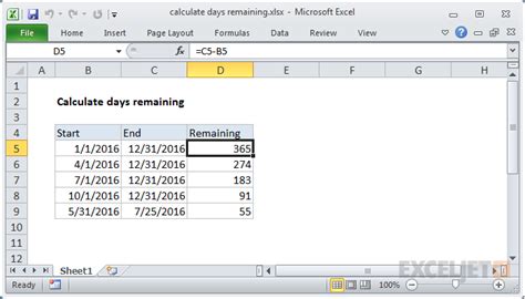 Calculate Days Remaining Excel Formula Exceljet