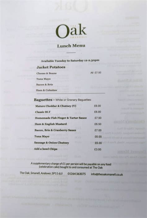 Menu at The Oak pub & bar, Andover