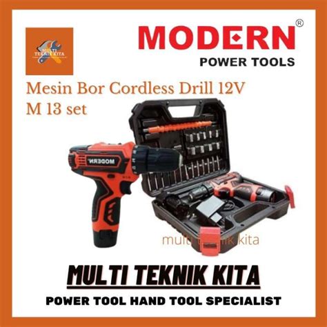 Promo MODERN M13 Set Bor Cordless Drill 12V Mesin Bor Lengkap Komplit