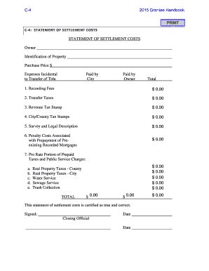 Fillable Online C 4 STATEMENT OF SETTLEMENT COSTS Fax Email Print