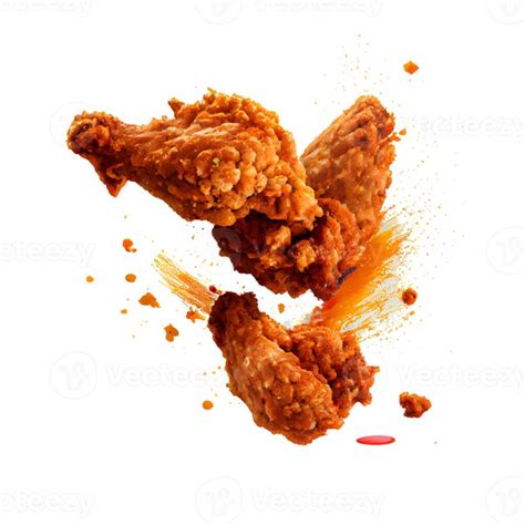 Two Pieces Of Fried Chicken Are Being Tossed In The Air With An Orange