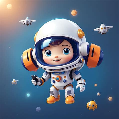 Cute Astronaut Floating With Robot Cartoon Vector Icon Illustration