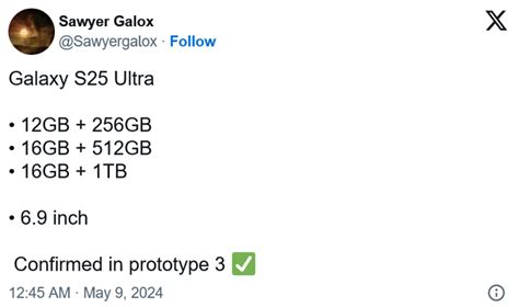 最新传闻称三星 Galaxy S25 Ultra 可能配备 16gb 内存