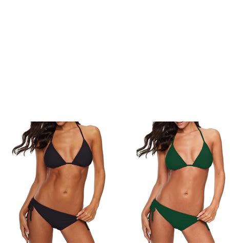 Wijhcboe Pack Women Satin Bikini Bandeau Bandage Bikini Set Bikini Panties For Women Push Up