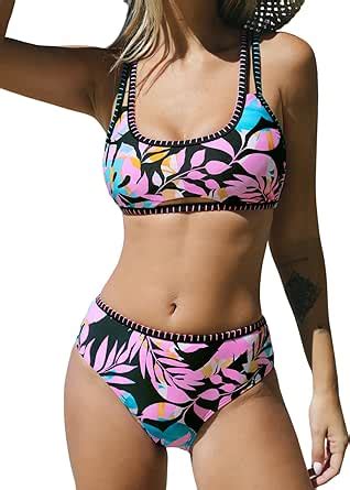 Amazon CUPSHE Women S Bikini Sets Two Piece Bathing Suit Square Neck Mid Rise Adjustable