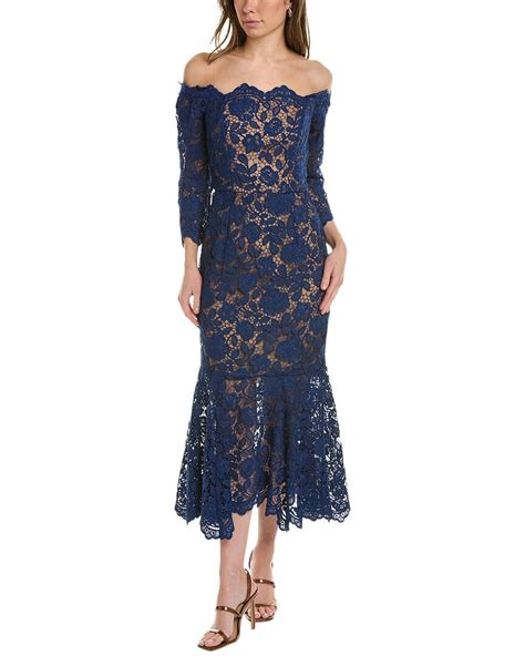 Buy Marchesa Off The Shoulder Midi Dress Blue At 78 Off Editorialist