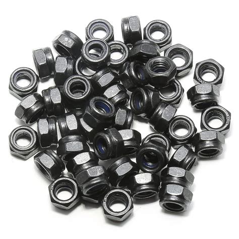 BokWin 50PCS M3 X 0 5mm Nylon Insert Hex Lock Nuts Black Zinc Plated