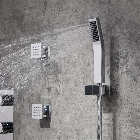 Luxury Modern Ceiling Mounted Led Rain Shower System With Handheld Shower And 6 Body Sprays In