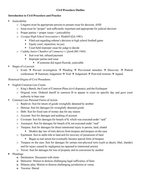 Civil Procedure I Final Outline Civil Procedure Outline Introduction