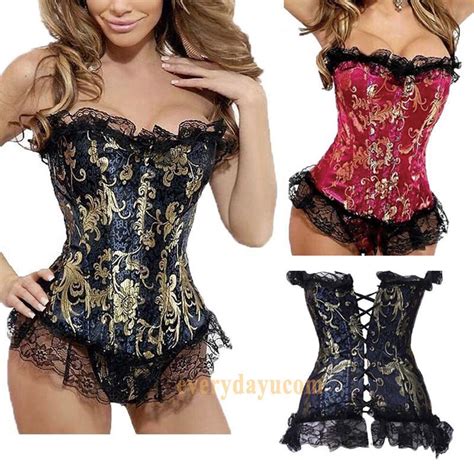 Women Lace Up Boned Bustier Corset Overbust Burlesque Waist Cincher Lingerie Top EBay