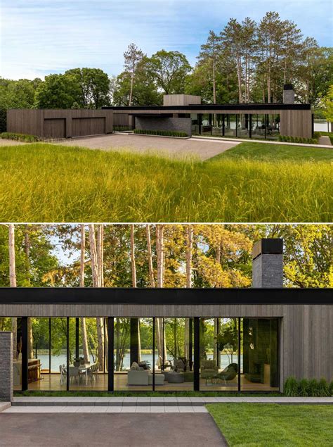 A Deep Overhanging Roof Covers The Glass Walls Of This Lake House