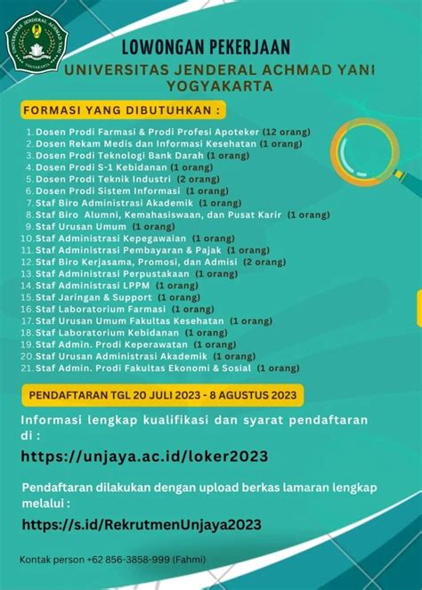 Lowongan Pekerjaan Dosen Dan Staff Di Unjaya Program Studi Teknik