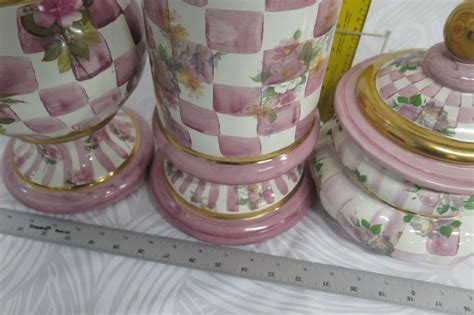 Qty 3 Makenzie Childs 1983 Rose Petal Lidded Containers 8"-16" Tall (Aurora, NY) - Oahu Auctions