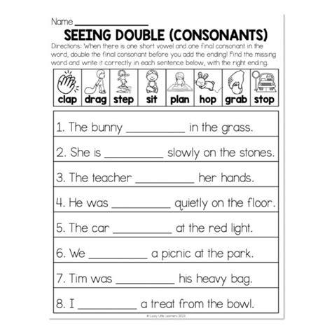 Inflectional Endings Double Final Consonant Seeing Double Worksheet Lucky Little Learners