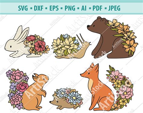 Flower Animals Svg Cute Forest Animals Svg Floral Animals Etsy