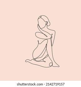 Naked Woman Standing Back One Line Stock Vector Royalty Free