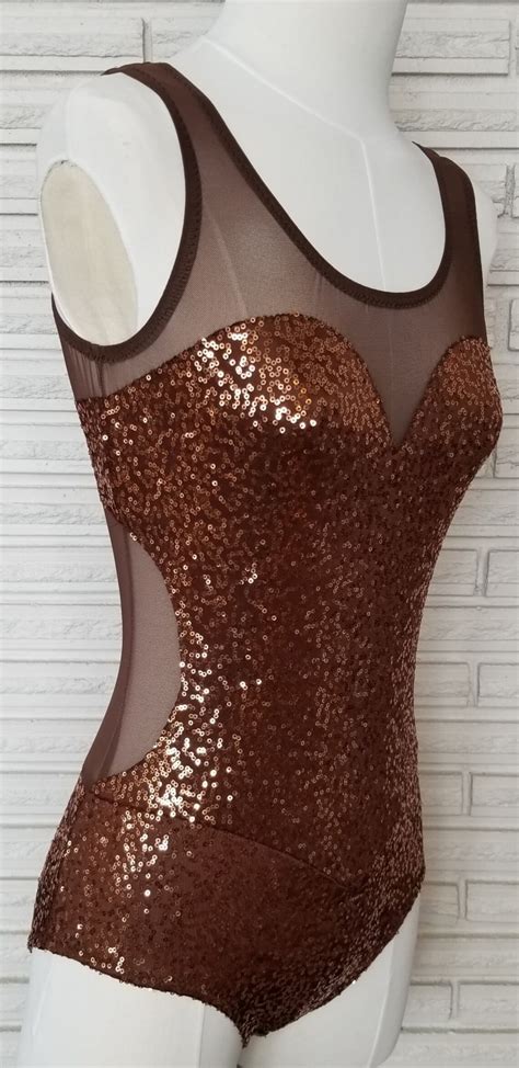 Dark Nude Sequin Leotard Aerial Costume Dance Costume Made Etsy