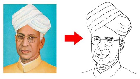 How To Draw Dr Sarvepalli Radhakrishnan Drawing Easy Outline Step By Step Teachers Day Drawing