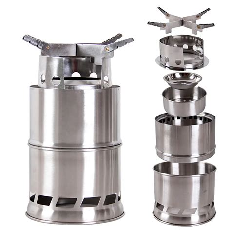 Lixada Portable Stainless Steel Lightweight Wood Stove Solidified Alcohol Stove Outdoor Cooking