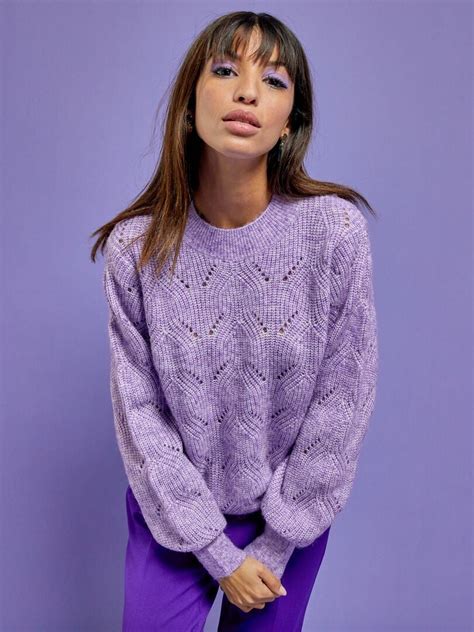 Pull chaud en maille chinée et ajourée Violet Kiabi 5 40