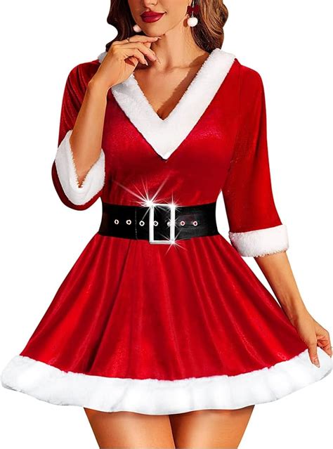 Rslove Christmas Lingerie For Women Sexy Santa Outfit Pcs Velvet Costume Babydoll Chemise