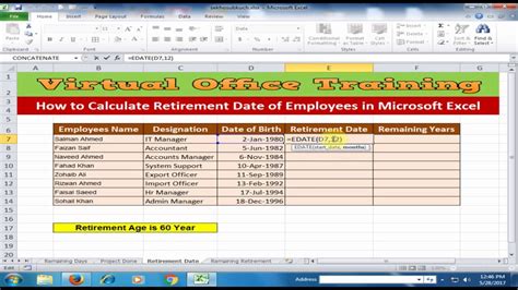 How To Calculate Retirement Date Of Employees In Microsoft Excel