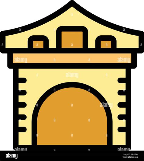 Kyoto Arch Icon Outline Vector City Temple Japan Building Color Flat