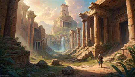 Ancient Ruins And Adventurer In Light Stock Image Image Of