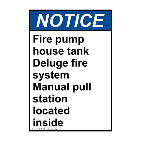 Portrait ANSI Fire Pump House Tank Deluge Fire Sign ANEP-30683