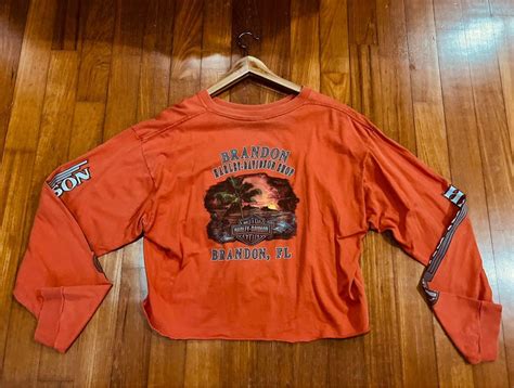 Vintage Harley Davidson Orange Long Sleeve Crop Tshirt Women S Fashion