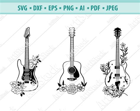 Guitar Svg Floral Guitar Svg Acoustic Guitar Svg Flowers Etsy España