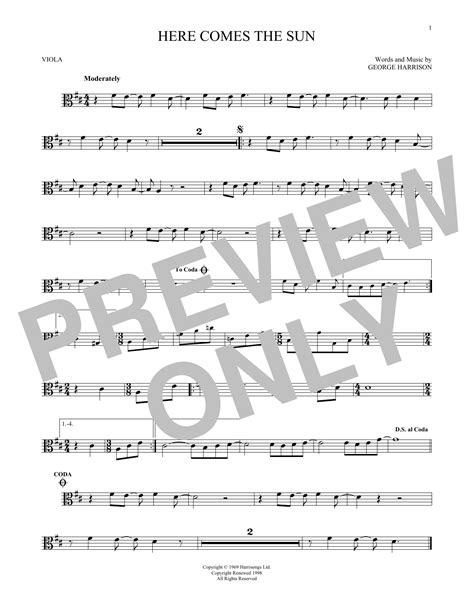 Here Comes The Sun By The Beatles Sheet Music For Viola Solo At Sheet Music Direct